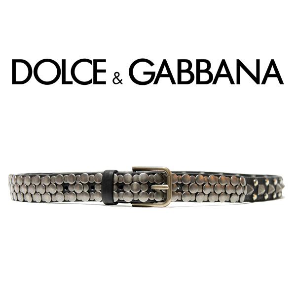 147 DG ドルガバ 新品本物 1円 ブラック スタッズ ベルト 95/38