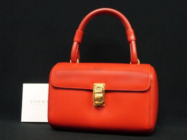 3118ロエベ本物新同レザーロゴ入りハンドバッグ赤