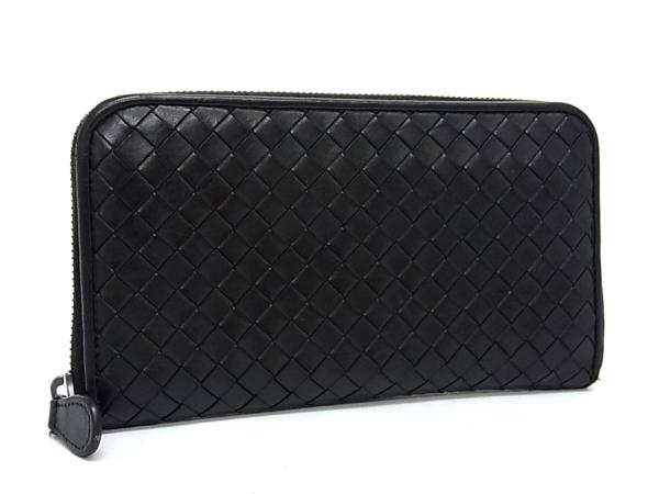1円ボッテガ イントレ レザー ラウンドファスナー 長財布 黒B813