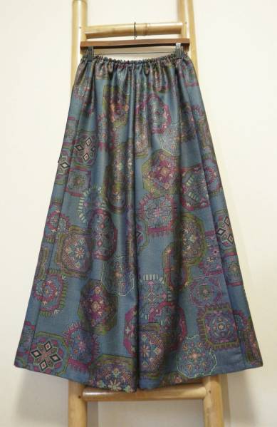 鎌倉まるか堂　着物リメイク　銀藍の八角華文ゆるり♪絹毛混