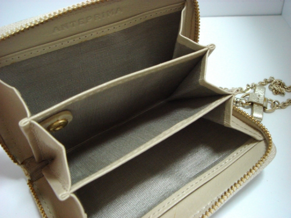 アンテプリマ コインケース 美品 ベージュ×ゴールド レザー
