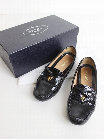 PRADA プラダ パテント ローファー 37 1/2*シューズ ブラック 靴