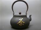 禹】Z112 描金 茶/禅 彫刻 鉄瓶 鉄壺 煎茶道具 約1856.9g