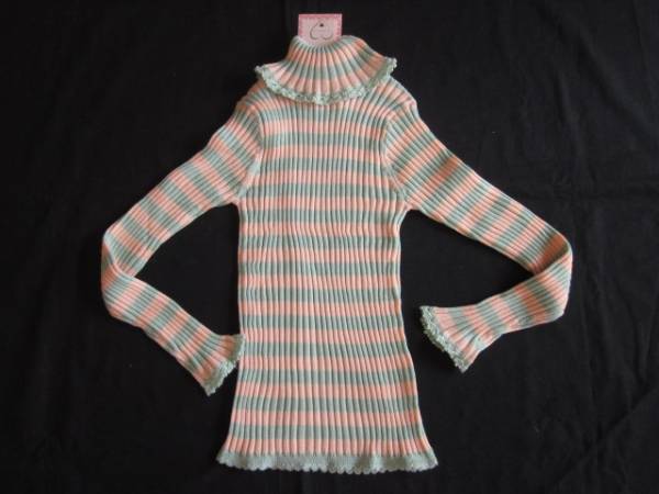 新品シャーリー ボーダー タートル ニット 120 ピンク 手洗いOK