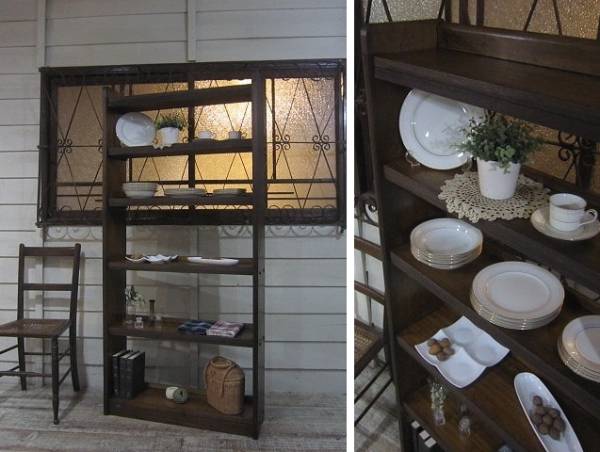 ♪古い木味 縦型アンティーク本棚/ケビント収納棚 ラック棚 什器