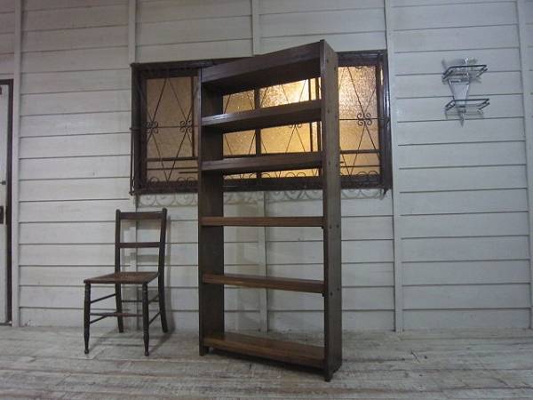 ♪古い木味 縦型アンティーク本棚/ケビント収納棚 ラック棚 什器