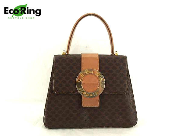 1円 セリーヌ マカダム ハンドバッグ ブラウン BQ932