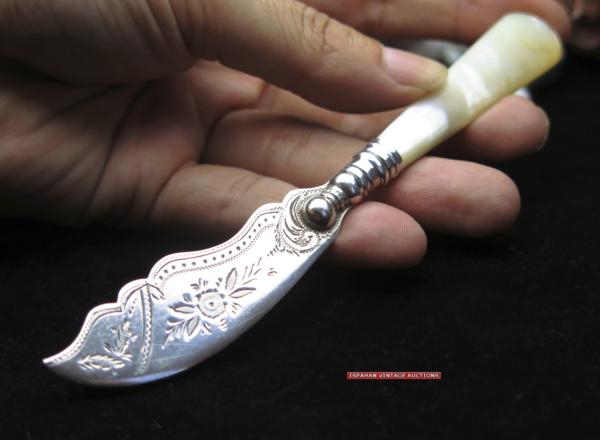 925 純銀 白蝶貝 SILVER 英国アンティーク真珠 バターナイフ 925純銀