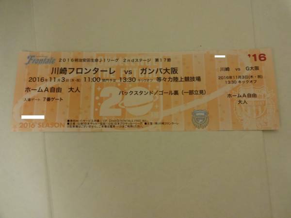 川崎フロンターレVS ガンバ大阪 ホームA自由席大人1枚