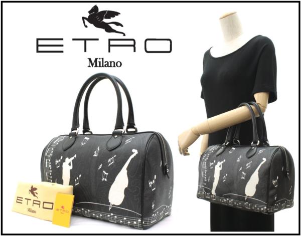 14万新品【ETRO】エトロ ブラック音符柄ボストンバッグ 美品 ETRO 