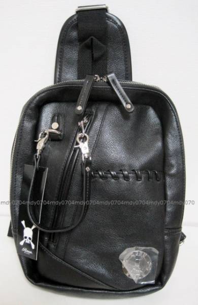 Roenスカル プレート付レザー ボディ&ショルダー バッグ銀ロエン