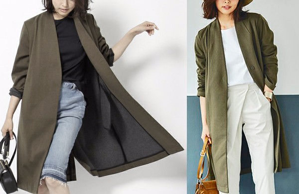 ★バンヤードストーム カーキ ノーカラー ロングコート(S～Ｍ