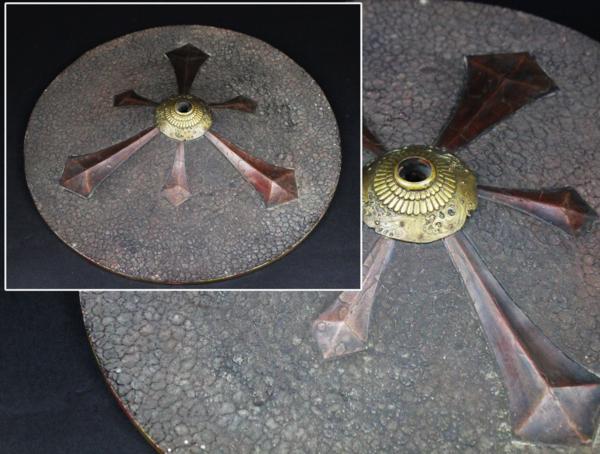 【昊】江戸期本歌 黒漆叩塗六方剣八幡座付一文字陣笠 武具.S