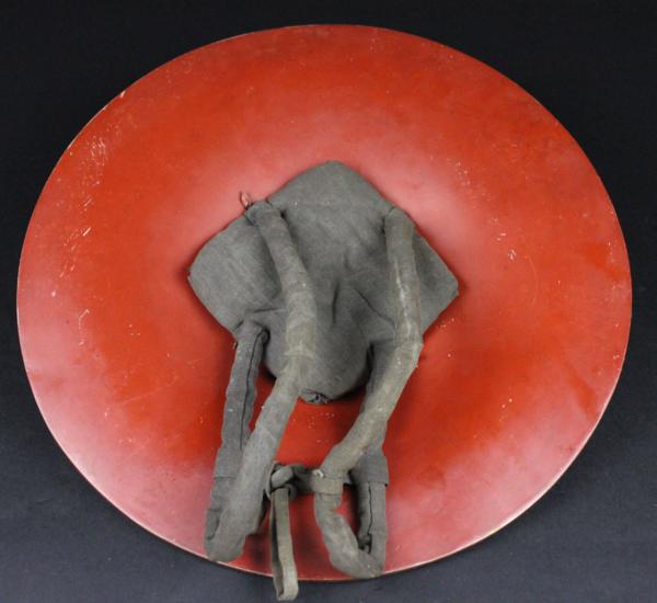 【昊】江戸期本歌 黒漆叩塗六方剣八幡座付一文字陣笠 武具.S