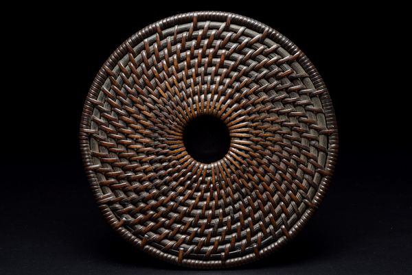 藤網　瓶敷2点(小) 茶道具　送料込み　260829 煤籐編圓式瓶座（1）】 煎茶道具竹工芸瓶敷瓶床急須台鉄瓶台 時代煤籐
