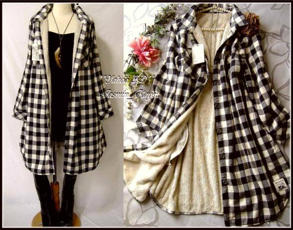 ◆新品４Ｌ~3L・LL◆裏ボアで温か♪チェックネルシャツワンピ