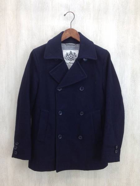 Ben Sherman◆ピーコート/S/ウール/NVY/襟シミ有