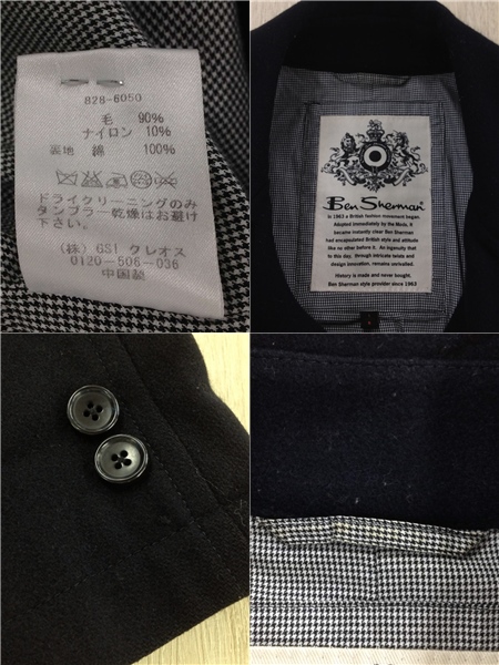 Ben Sherman◆ピーコート/S/ウール/NVY/襟シミ有