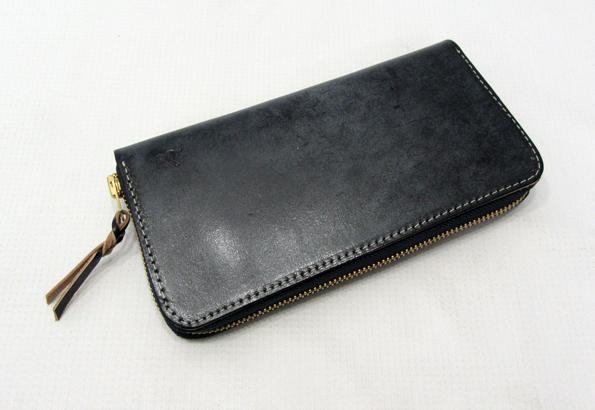 新品 革蛸 台形ラウンドジップウォレット ブライドル濃紺1112b