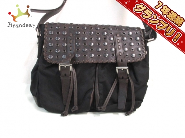 プラダ ショルダーバッグ - 黒×ダークブラウン スタッズ PRADA