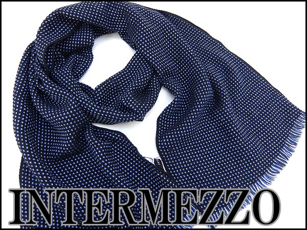 新品1.2万インターメッツォ イタリア製ウールマフラー青★K9513