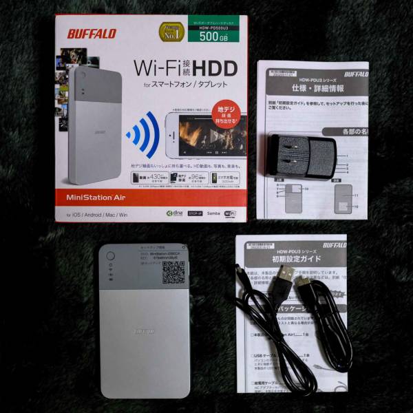 BUFFALO ミニステーション エア Wi-Fi接続ポータブルHDD 500GB