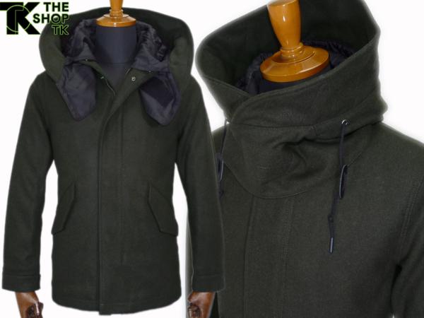 532●THE SHOP TK●メルトンレイズドネックコート　カーキ/XL