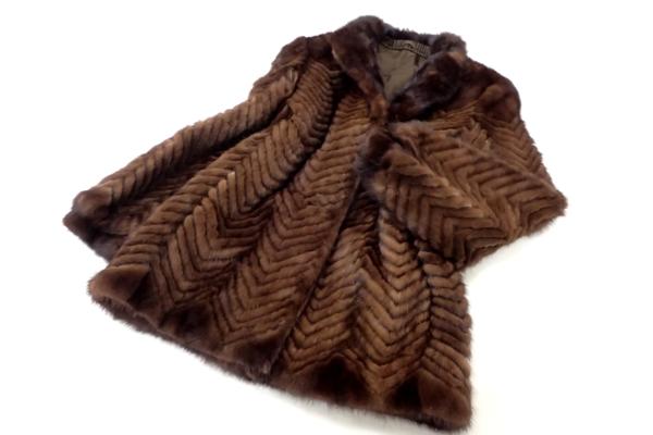 中古◆ミンク ハーフコート シェブロン 毛皮 MINK リアルファー
