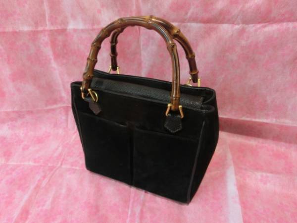 ★☆GUCCIグッチ　黒 スエード バンブー　ミニハンドバッグ☆★
