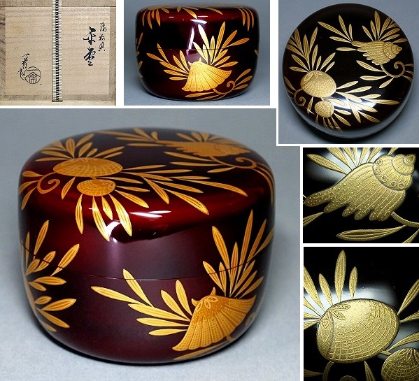 茶道具　輪島塗　蒔絵師金蒲作　菊桐蒔絵中棗　骨董　美品！！ 茶道具 輪島塗 蒔絵師金蒲作 菊桐蒔絵中棗 骨董 美品！！ v680506282.