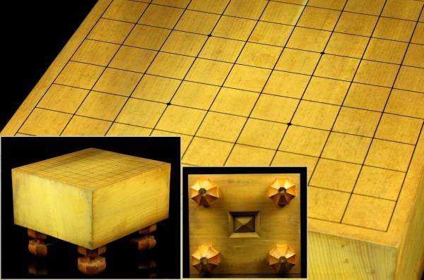 【櫻】天地柾目 五寸七分 足付き将棋盤 時代.z