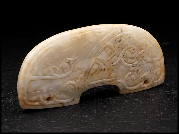 BP192 老玉刻花卉紋玉黄・玉佩・玉珮☆中国古玩装身具武具装飾品