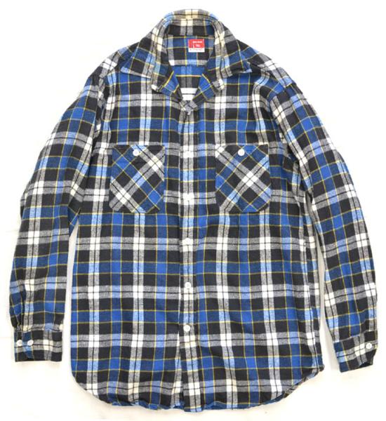 60's ビンテージ【ビッグマック】黒×白×青ネルシャツ L/4f056