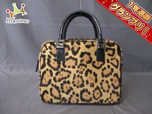 フェンディ ハンドバッグ - ベージュ×ダークブラウン 豹柄