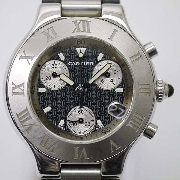 CARTIER Chronoscaph 21 2424 黒 銀 灰 クオーツ 訳あり中古