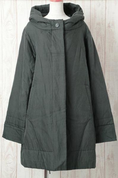 芽風/センソユニコ フード付き中綿ジャケット グレー38 vw435