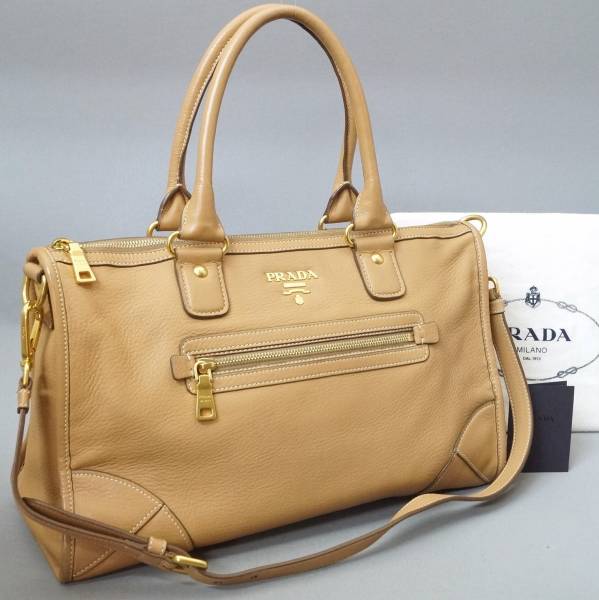 本物■プラダ■ベージュレザー■ショルダートートバッグ
