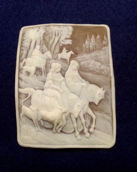 ZA1000)カメオルース 長方形 乗馬を楽しむ女性達の風景画