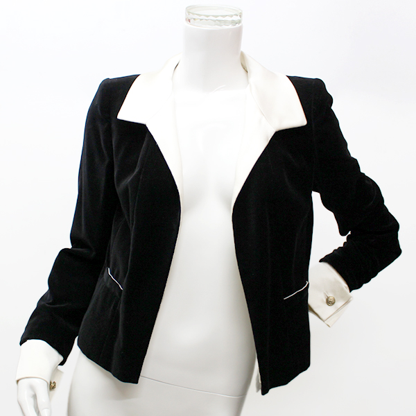 CHANELシャネル ベロア テーラード ジャケット カフス付き 黒