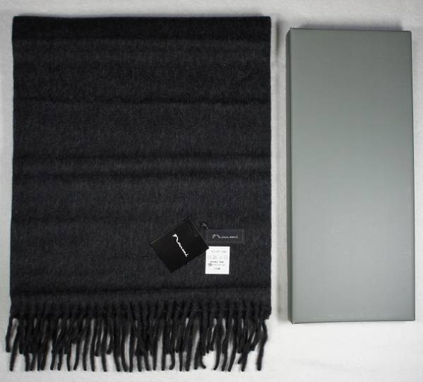新品カシミヤ100%noumi深喜毛織マフラー(濃灰，日本製，ケース付)