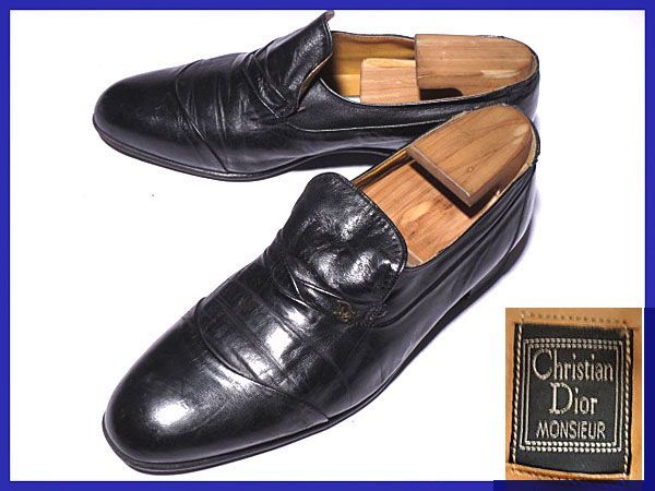 ★クリスチャンディオール★高級本革♪スリッポン27.5黒◆n93