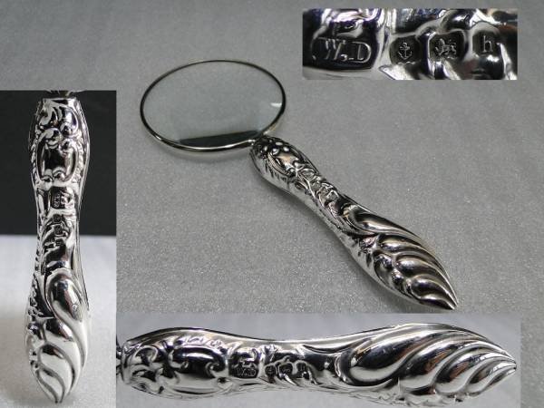 純銀製のハンドルの虫眼鏡 ルーペ イギリス 1907年