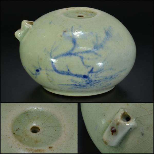 骨董品 山水図染付水滴 年代物？ 李朝？ 朝鮮？ 中国古美術品 時代品