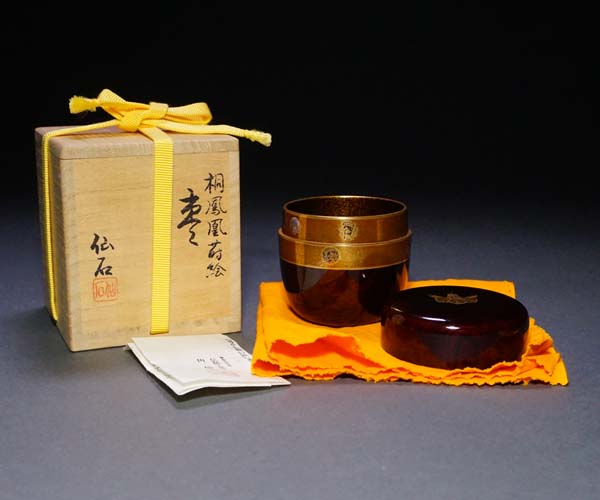 茶道具 棗 仙石 角仙石 作 波塗貝合わせ蒔絵棗 内銀溜 共箱 茶入 漆器