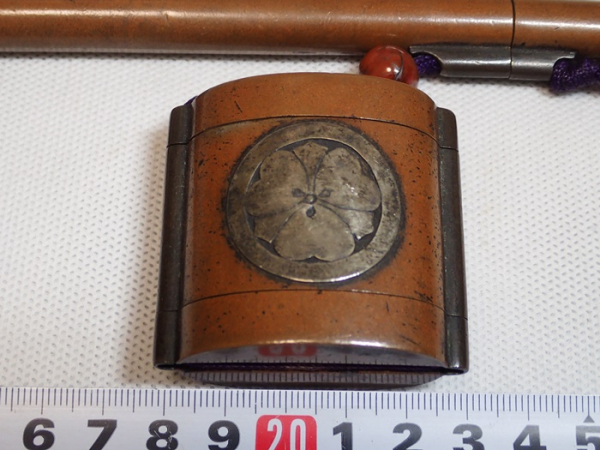 セール　銅製　三つ葉葵　矢立 古銅矢立 銀三つ葉葵紋 美術品 彫刻、オブジェ 【公式通販】