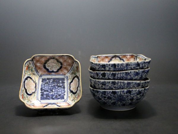4客 大聖寺伊万里 色絵 鳳凰 唐草文 向付 金襴手 杜】 大聖寺伊万里