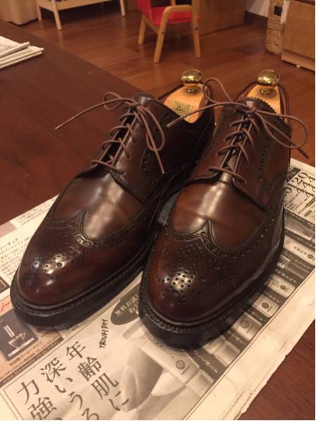 一回使用 クロケット＆ジョーンズ製 ラルフローレン ウイングチップ コードバン 9D ウイスキー シガー