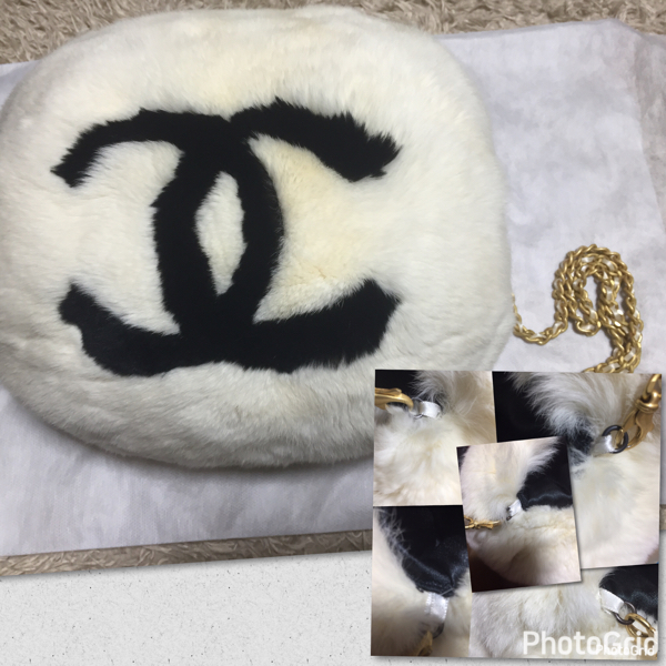 CHANELシャネルラパン ファー チェーンアームウォーマー ホワイト 美品レア