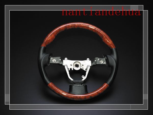 タント L375/385s ステアリング 茶木目×レザー/ガングリップ