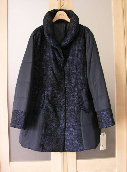 大きいサイズ4L■ジャガード切り替え*暖かい冬中綿入コート*紺*値下げ